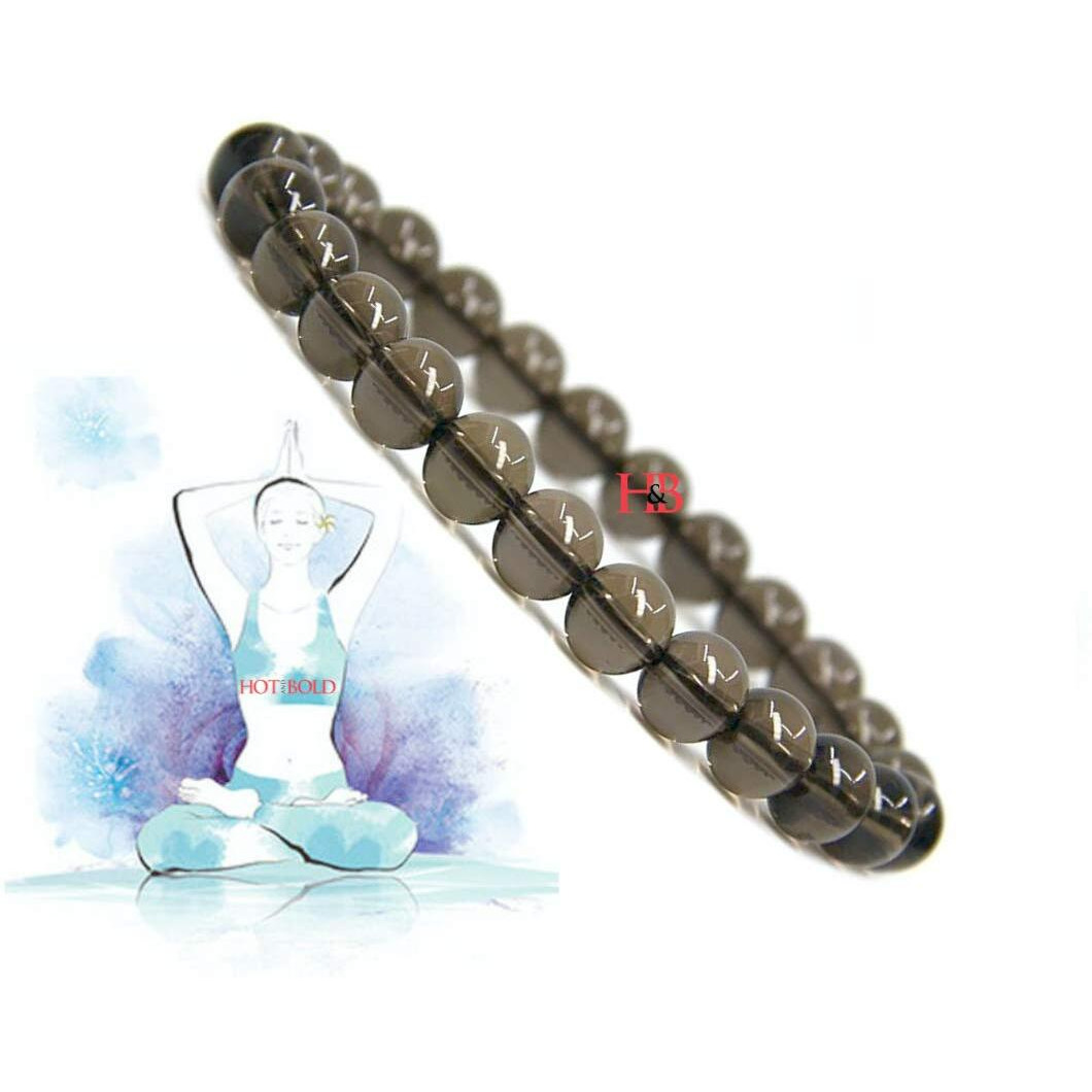 Hot And Bold Womens Natural Smoky Quartz Reiki Feng-Shui Crystal Gem Stone Beads Bracelets