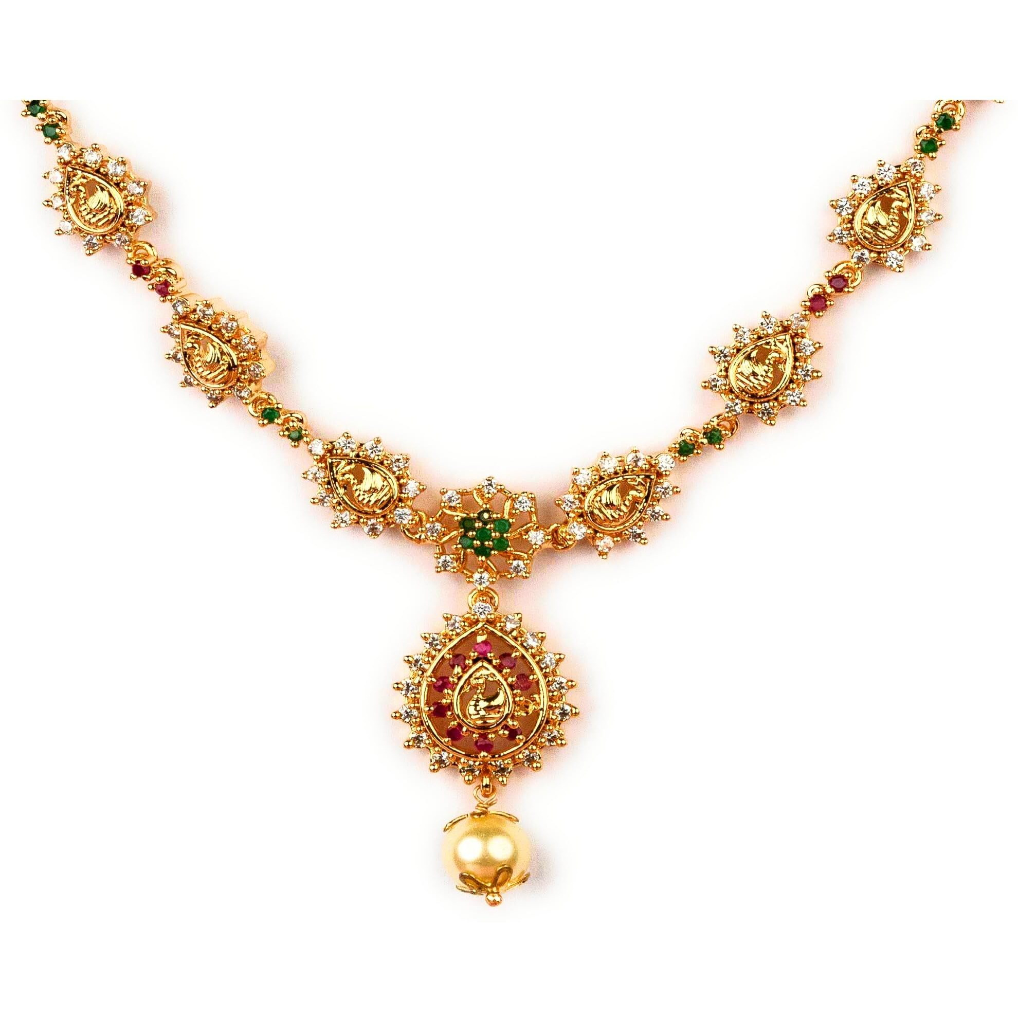 Sasitrends Traditional Micro Gold Plated Multi Color AD American Diamond Jewellery Necklace Jewellery Set for Women and Girls