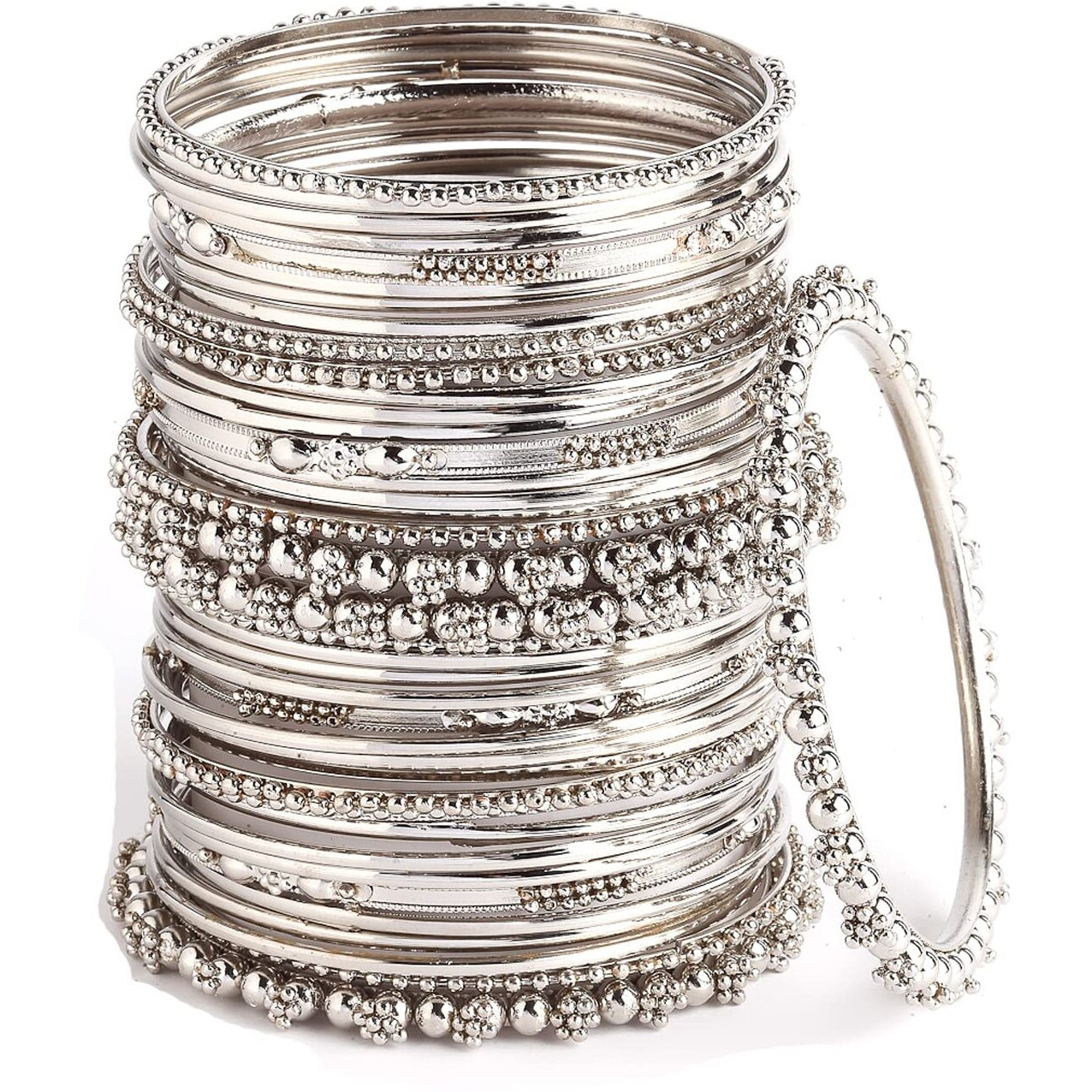 ZENEME Jewellery Traditional Silver Plated Oxidized Bracelet Bangles Set for Girls and Women (Silver, 2.8)