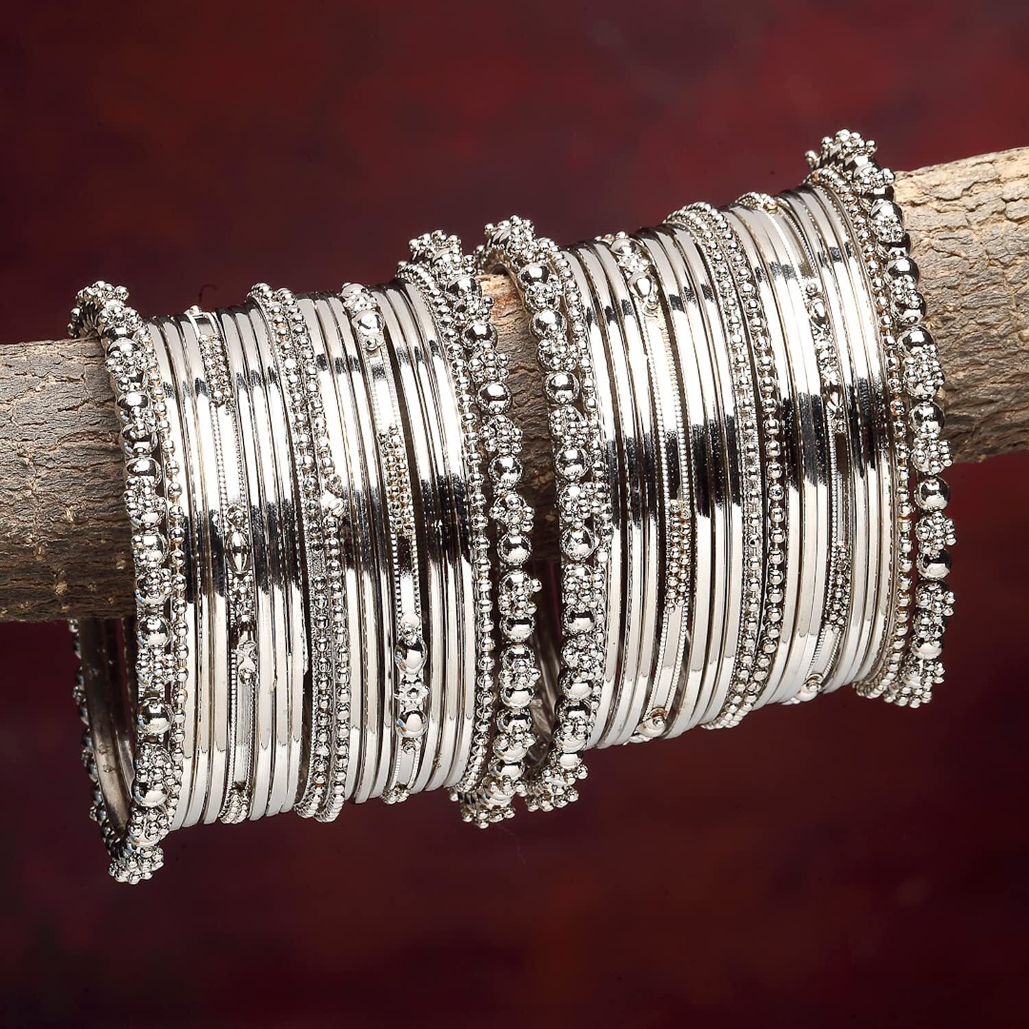 ZENEME Jewellery Traditional Silver Plated Oxidized Bracelet Bangles Set for Girls and Women (Silver, 2.8)