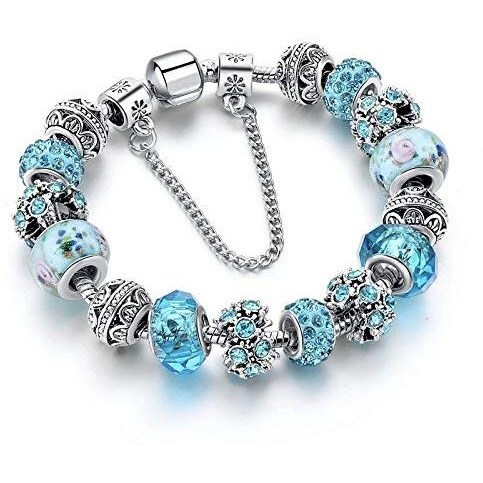 YouBella Jewellery Silver Plated Stylish Latest Crystal Bracelet Bangle Jewellery For Girls and Women (Blue)