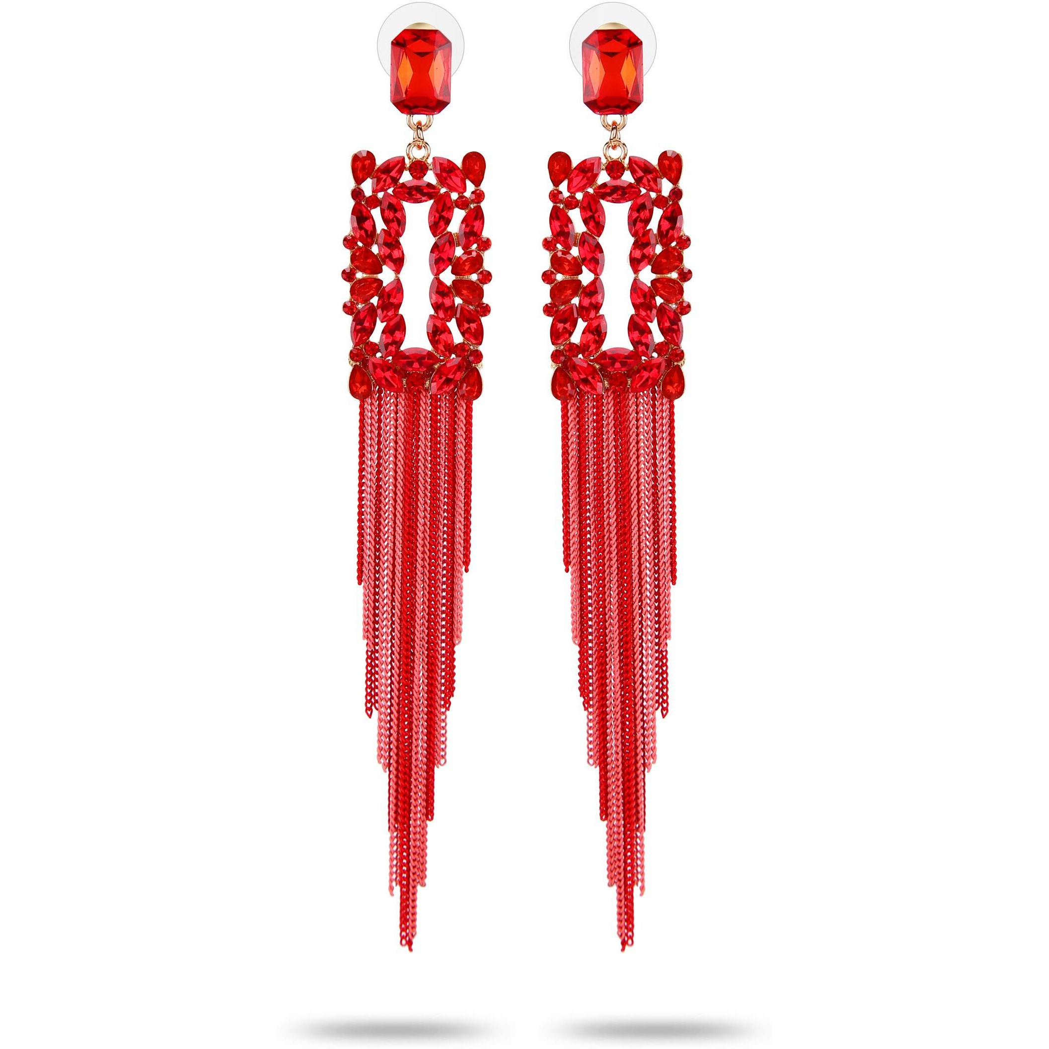 YouBella Jewellery Earings Crystal Tassel Handmade Earrings for Girls and Women (Red)