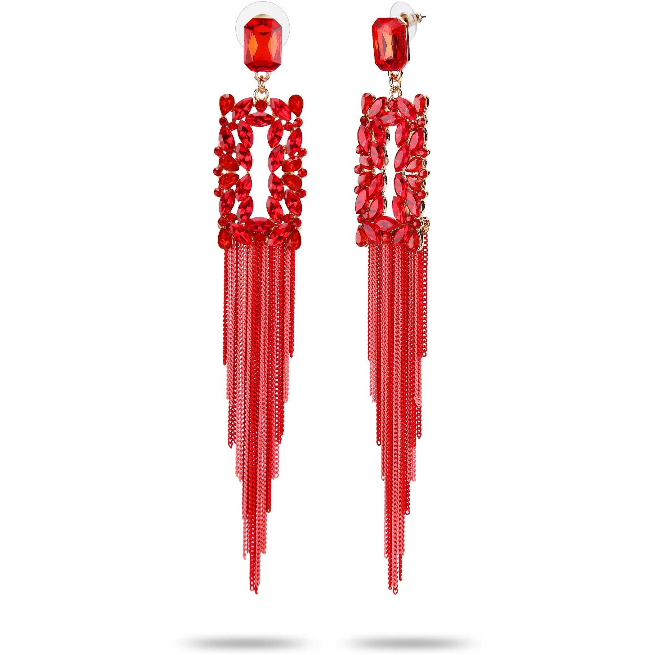 YouBella Jewellery Earings Crystal Tassel Handmade Earrings for Girls and Women (Red)