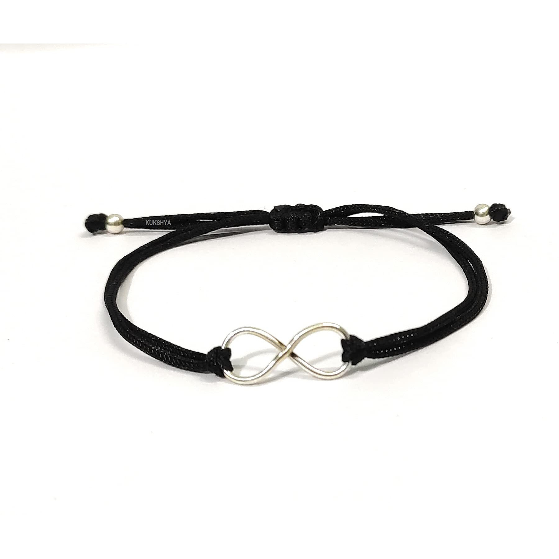KUKSHYA JEWELLERS Exclusive 925 Sterling Silver 2 Ball + INFINITY Charm Black Thread Anklet Adjustable For Women & Girls 1 Piece(TP 048)