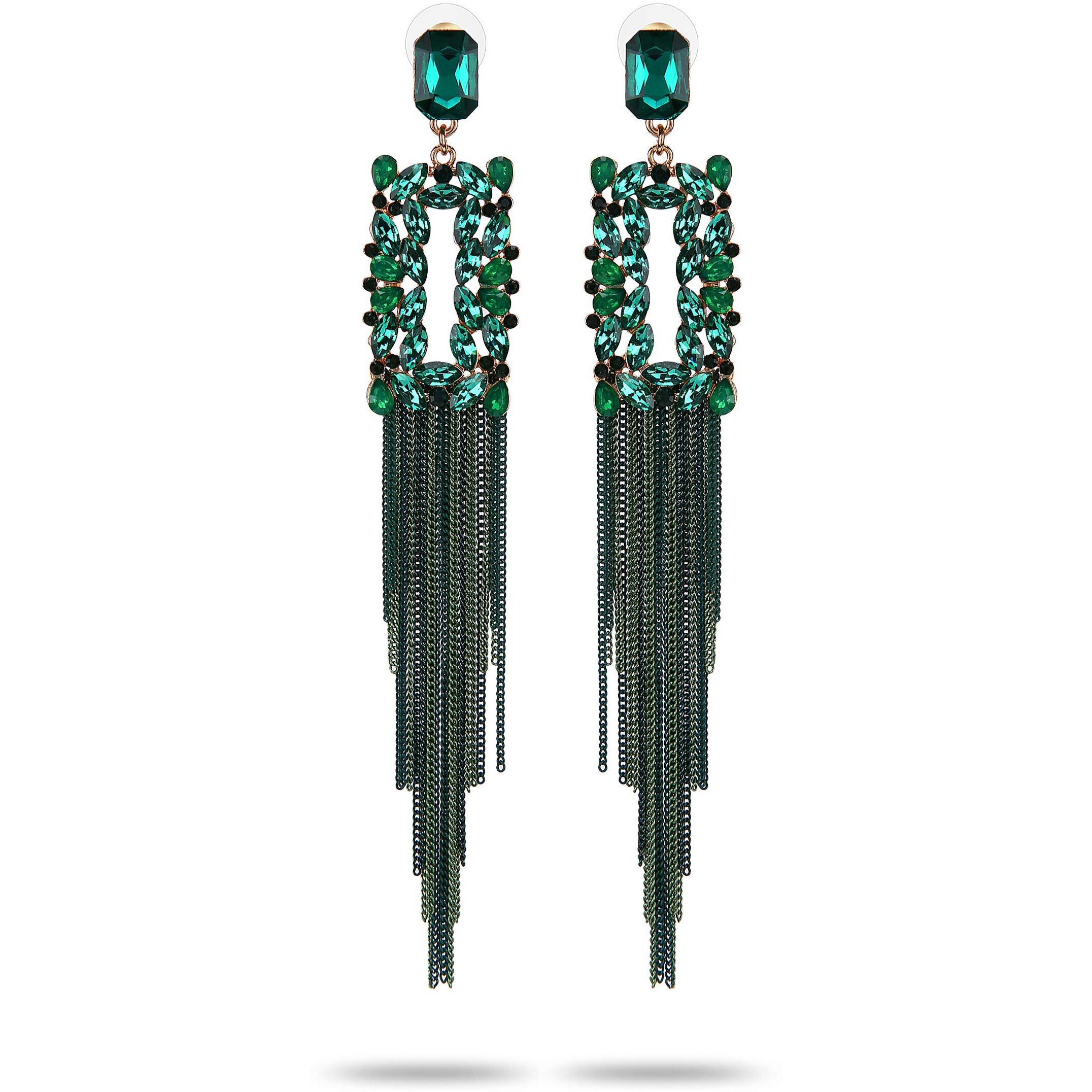 YouBella Jewellery Earings for women Crystal Tassel Handmade Earrings for Girls and Women (Green)