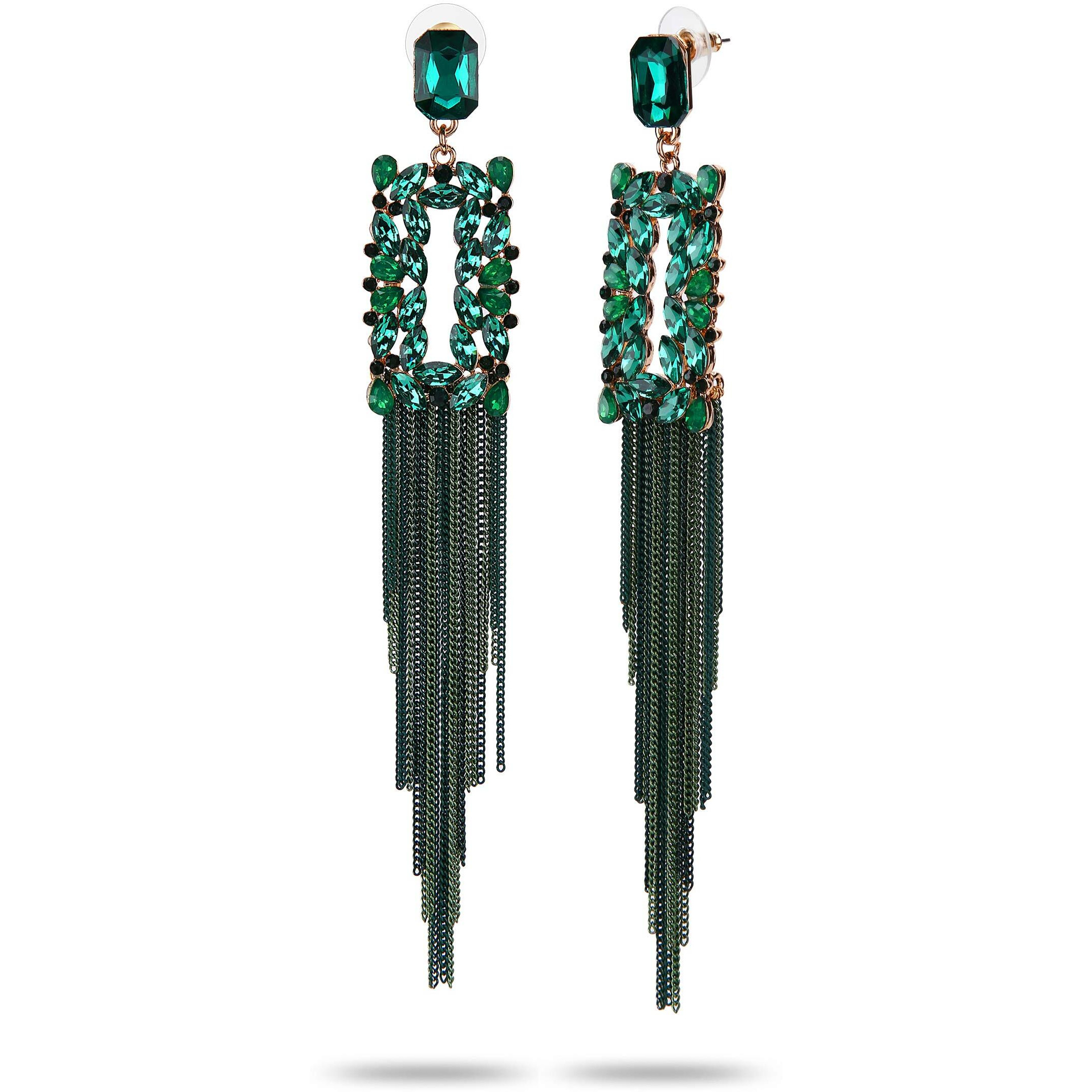 YouBella Jewellery Earings for women Crystal Tassel Handmade Earrings for Girls and Women (Green)