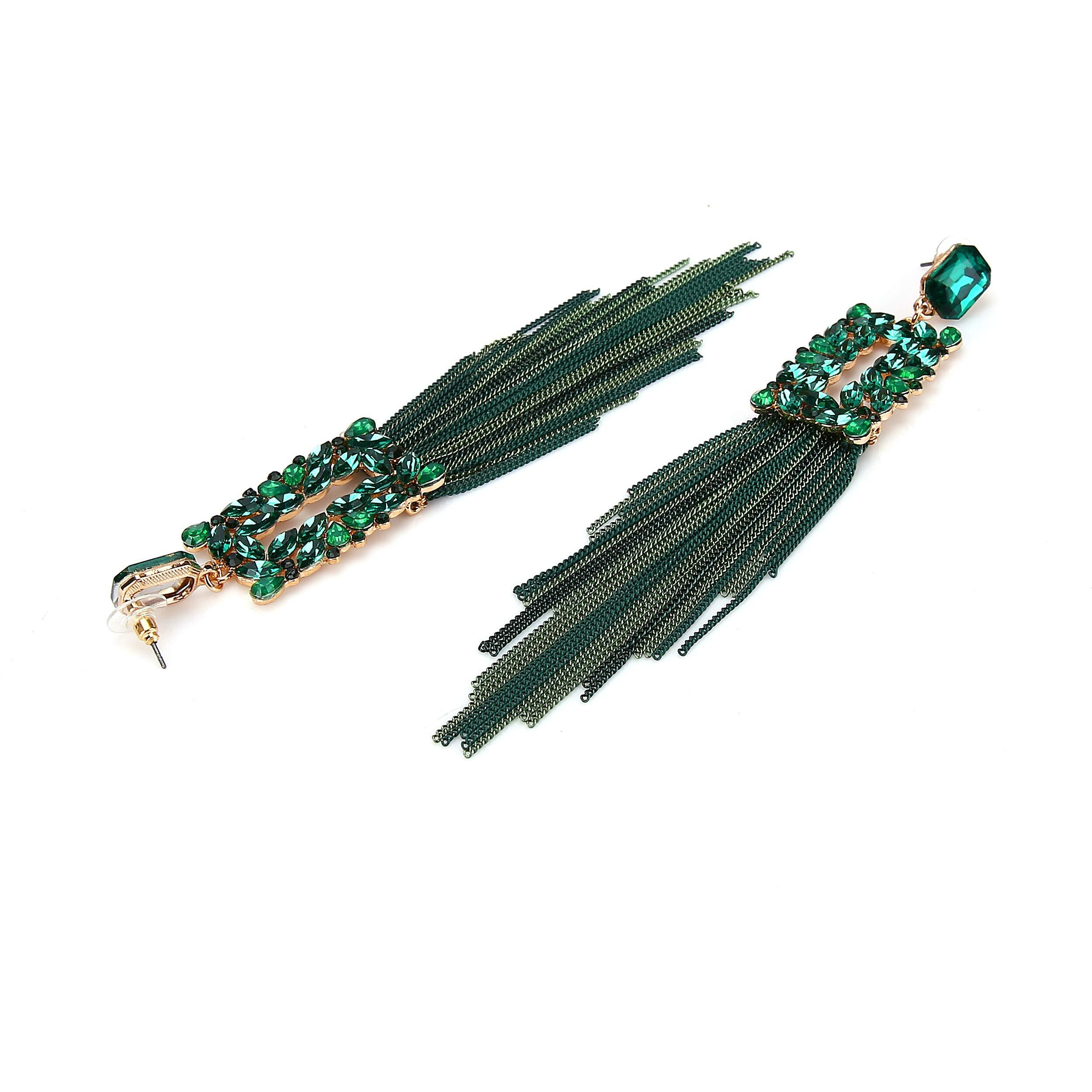 YouBella Jewellery Earings for women Crystal Tassel Handmade Earrings for Girls and Women (Green)