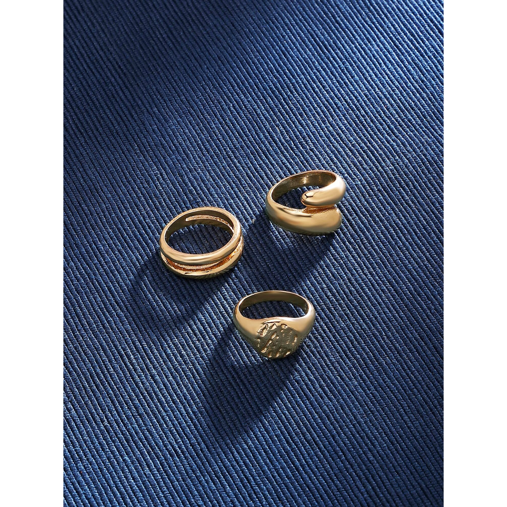 ZAVERI PEARLS Set of 3 Gold Tone Bold Statement Finger Rings For Women-ZPFK15952