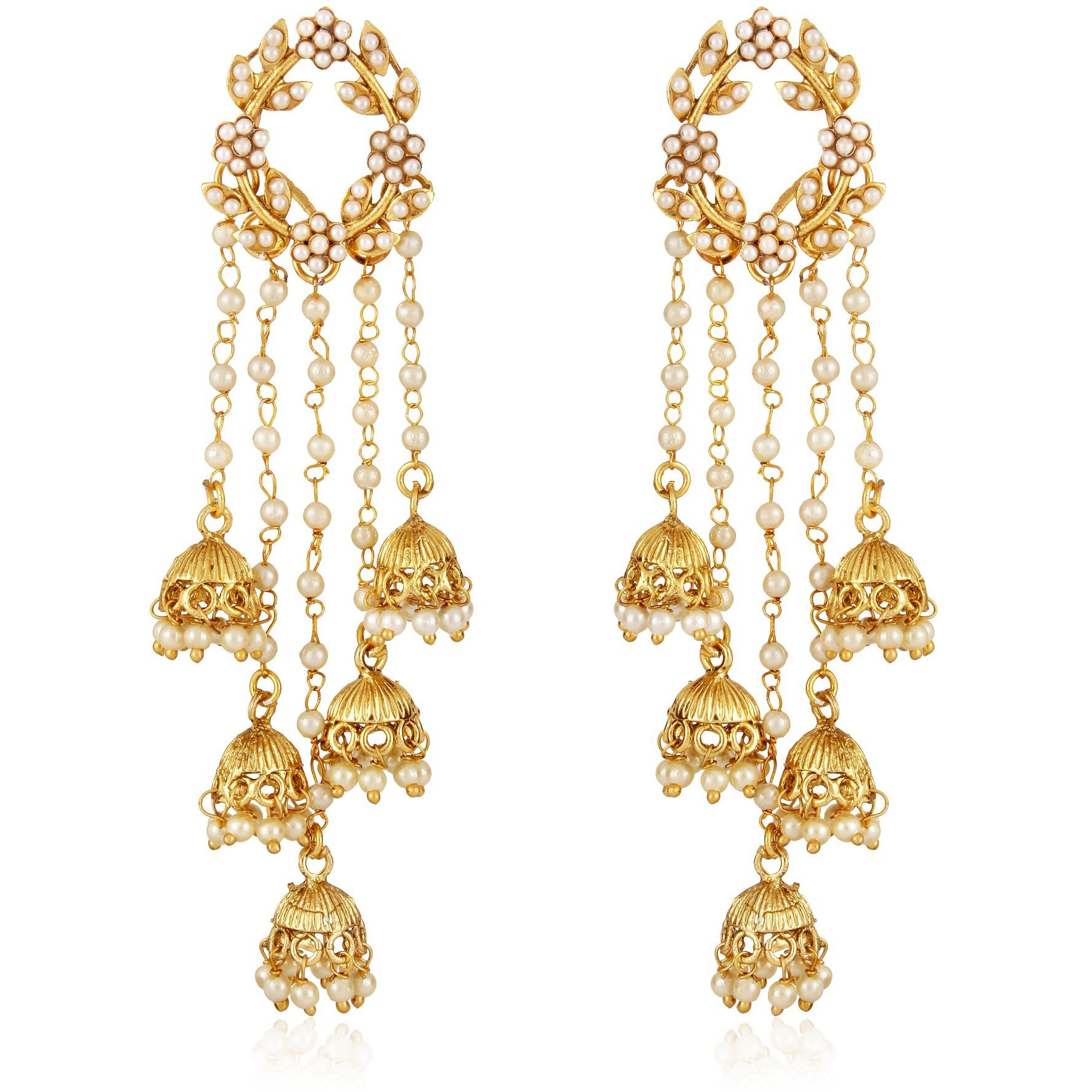 Shining Diva Fashion Gold Plated Stylish Pearl Jhumka Jhumki Traditional Earrings for Women and Girls (Golden) (8630er)