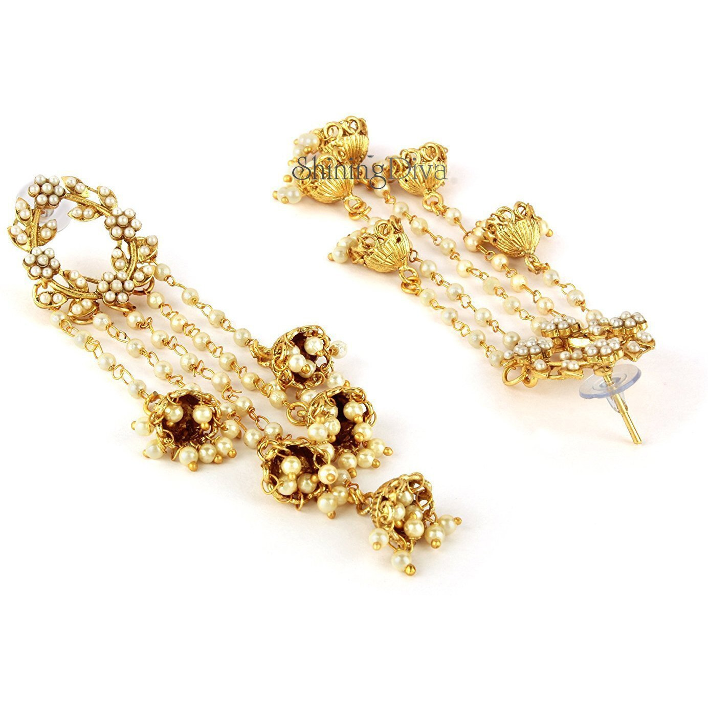 Shining Diva Fashion Gold Plated Stylish Pearl Jhumka Jhumki Traditional Earrings for Women and Girls (Golden) (8630er)