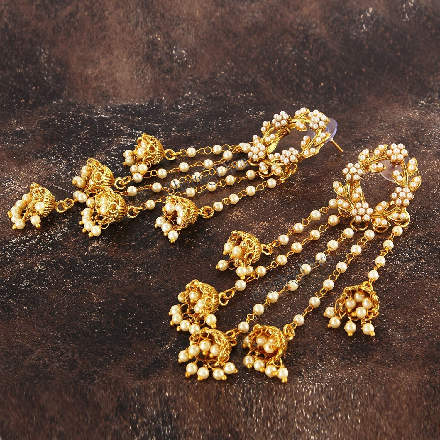 Shining Diva Fashion Gold Plated Stylish Pearl Jhumka Jhumki Traditional Earrings for Women and Girls (Golden) (8630er)
