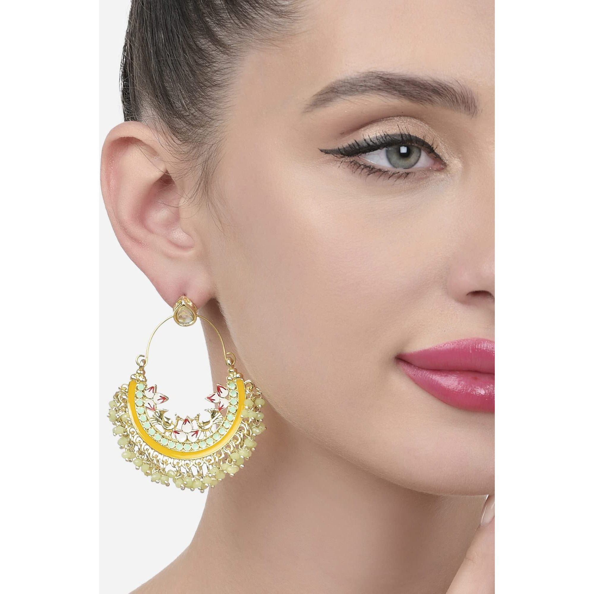 Zaveri Pearls Multicolor Meenakari Cluster Beads Drop Chandbali Earring For Women-ZPFK15651