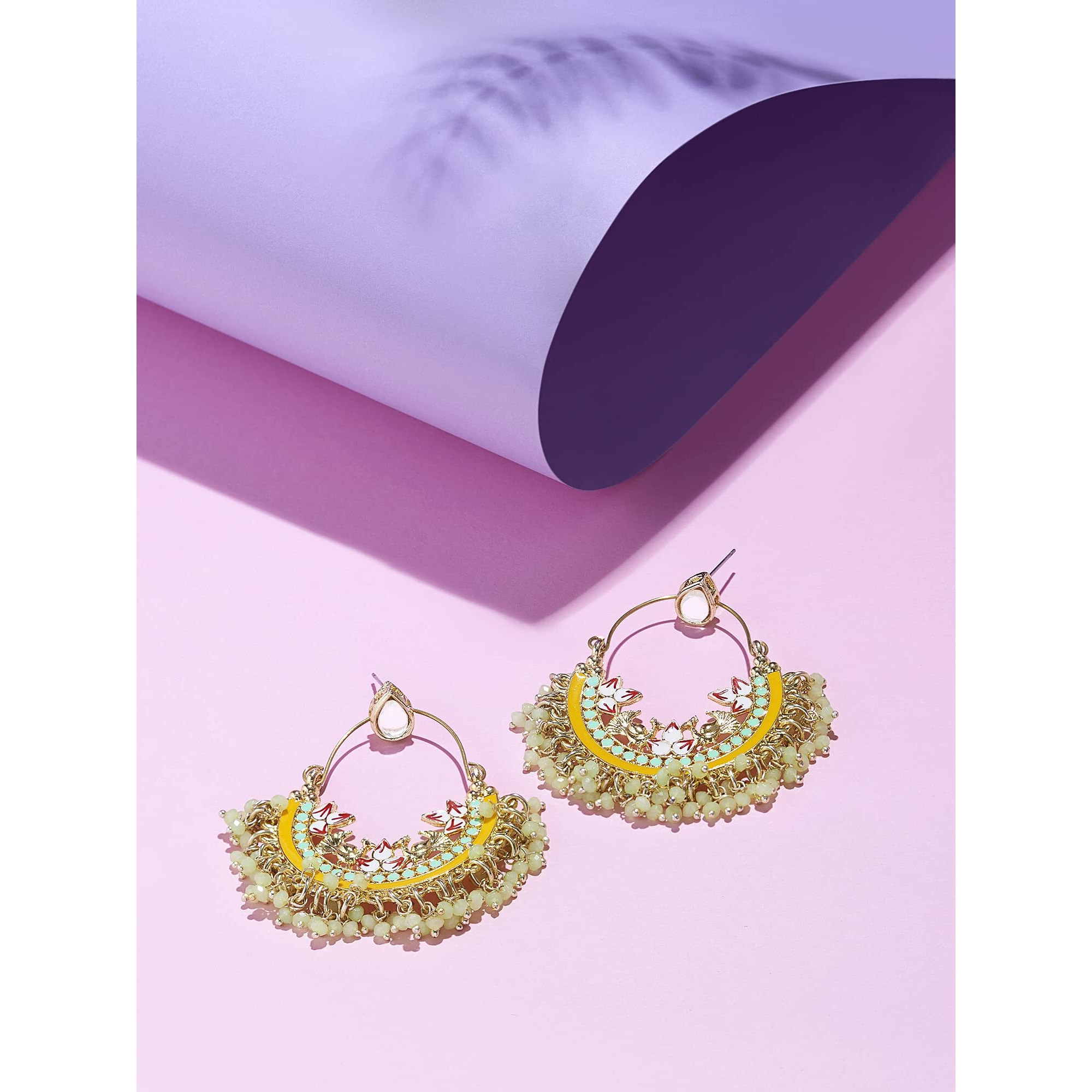 Zaveri Pearls Multicolor Meenakari Cluster Beads Drop Chandbali Earring For Women-ZPFK15651
