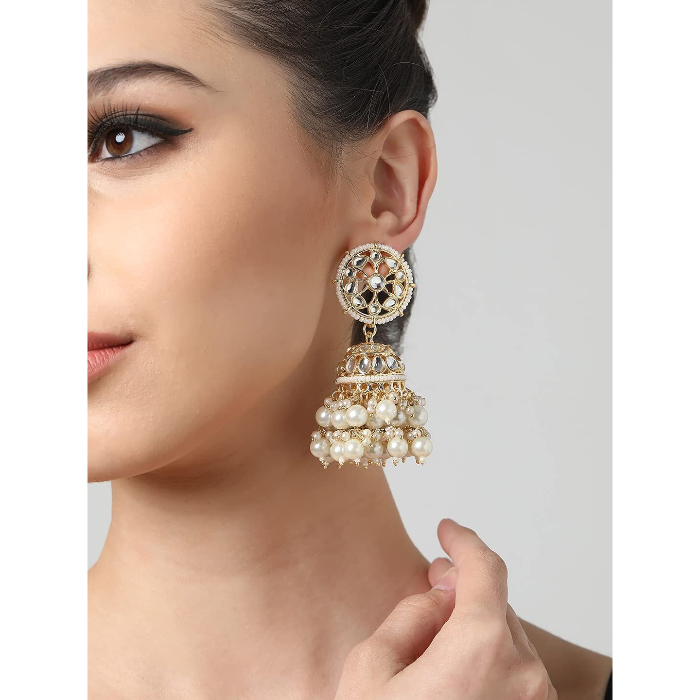 Zaveri Pearls Gold Tone Traditional Kundan & Pearls Jhumki Earring For Women-ZPFK11012