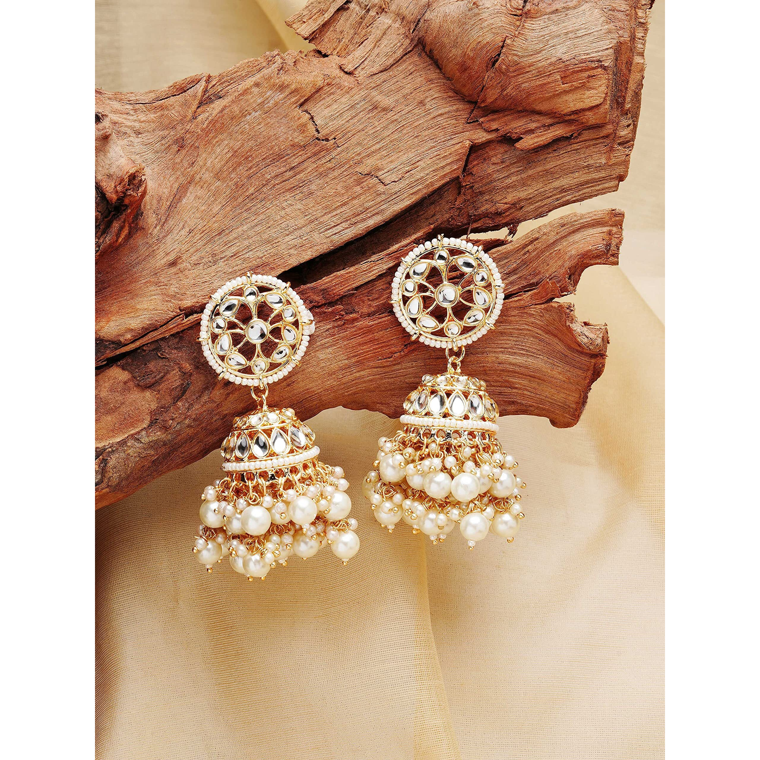 Zaveri Pearls Gold Tone Traditional Kundan & Pearls Jhumki Earring For Women-ZPFK11012