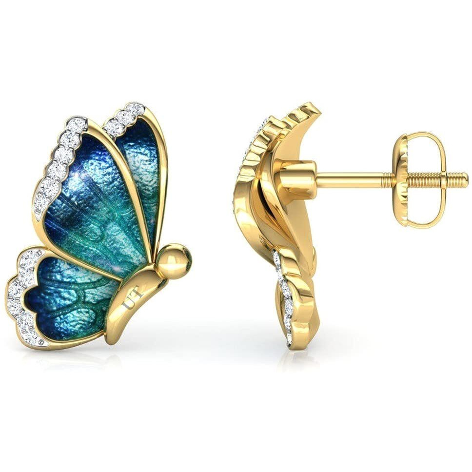 University Trendz Gold Plated Blue Butterfly Studs| Earrings for Women and Girls | Western Collection