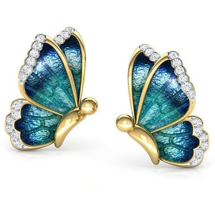 University Trendz Gold Plated Blue Butterfly Studs| Earrings for Women and Girls | Western Collection