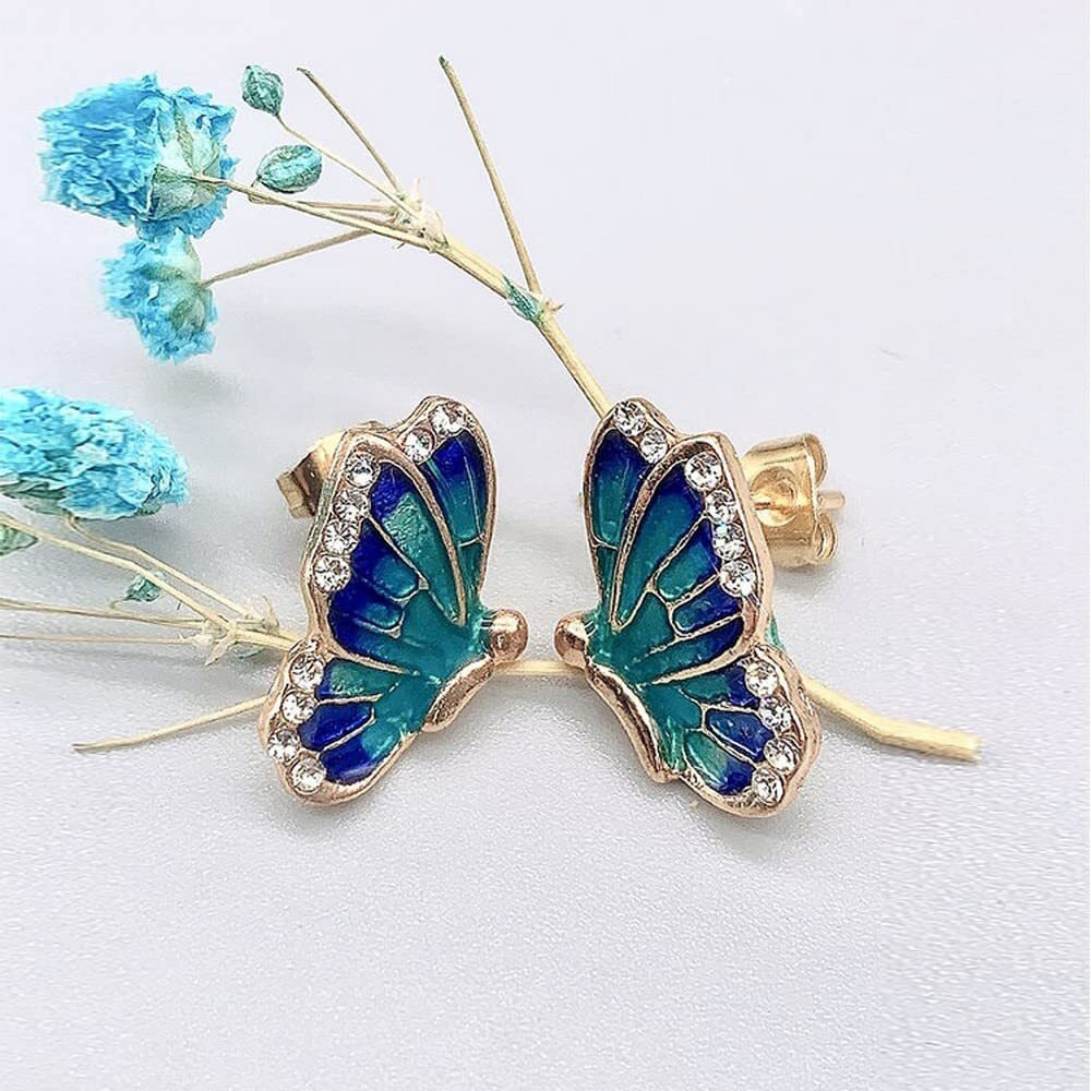 University Trendz Gold Plated Blue Butterfly Studs| Earrings for Women and Girls | Western Collection