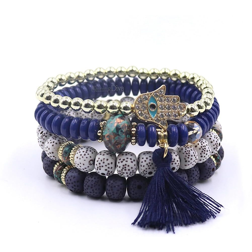 Shining Diva Fashion Latest Stylish Evil Eye Boho Bohemian Bangle Bracelet for Women and Girls (rrsd15421b)(Dark Blue)