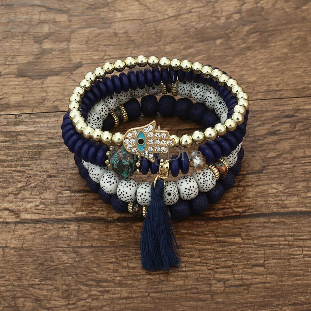 Shining Diva Fashion Latest Stylish Evil Eye Boho Bohemian Bangle Bracelet for Women and Girls (rrsd15421b)(Dark Blue)