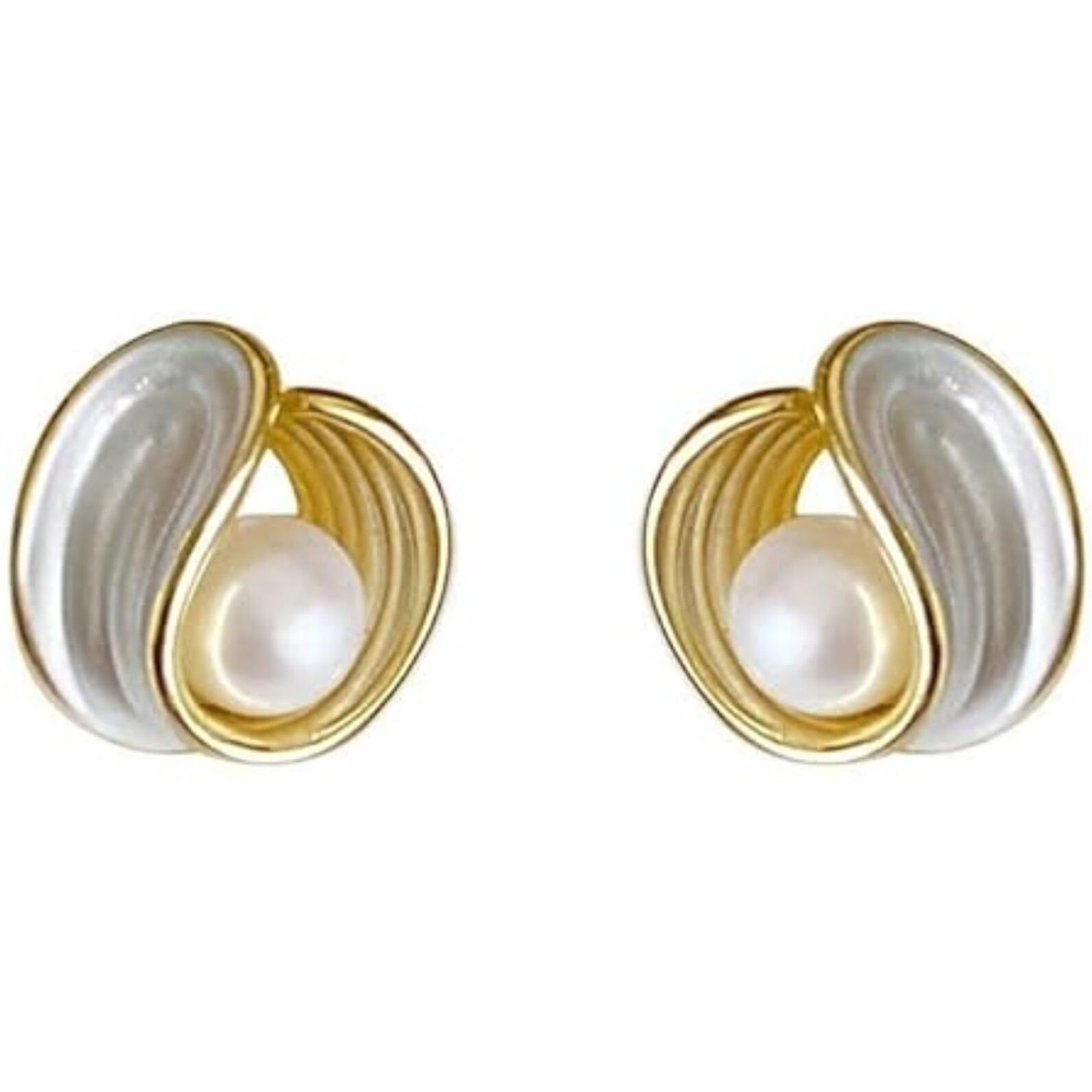 BLACKBOX Elegant Cute Shell Geometric Pearl Stud korean Earrings For Women & Girls | Stylish & Fashionable Earing|Accessories Jewellery for Women|Best Gift for Birthday, Anniversary & Wedding