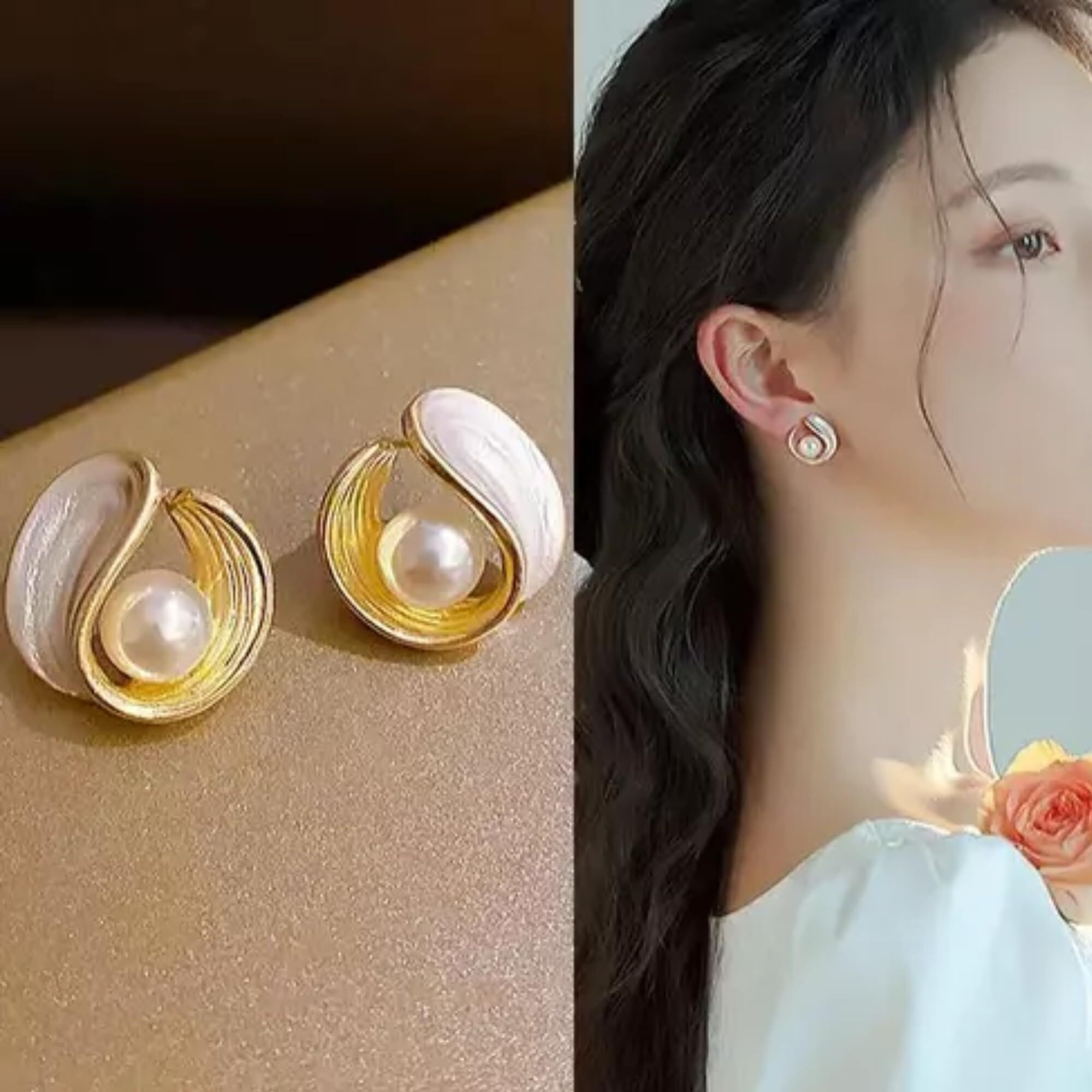BLACKBOX Elegant Cute Shell Geometric Pearl Stud korean Earrings For Women & Girls | Stylish & Fashionable Earing|Accessories Jewellery for Women|Best Gift for Birthday, Anniversary & Wedding