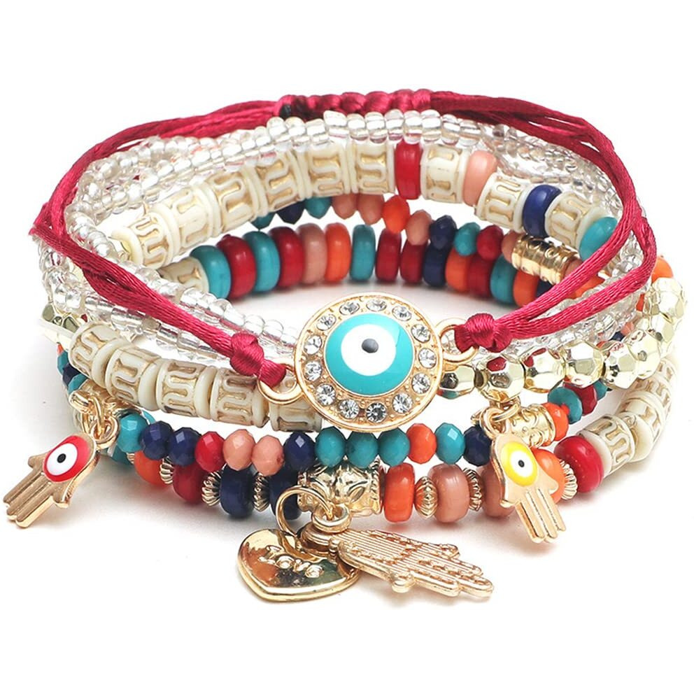 Shining Diva Fashion Latest Stylish Evil Eye Multilayer Bangle Bracelet for Women and Girls (14686b)(Red)