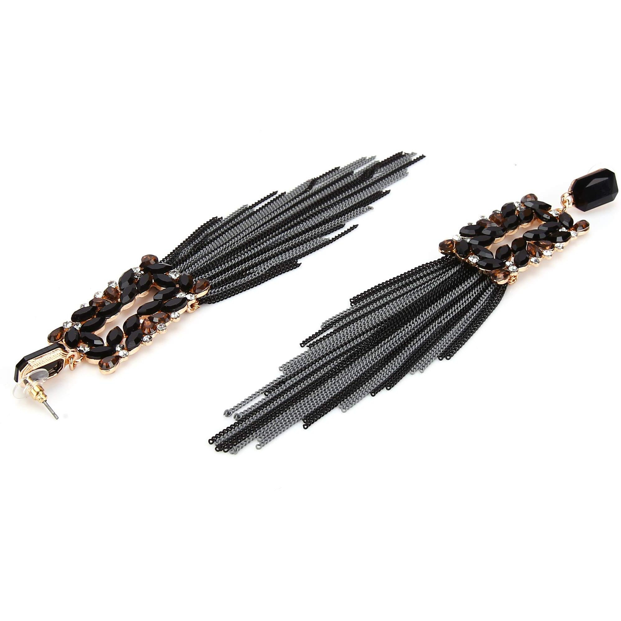 YouBella Jewellery Earings for women Crystal Tassel Handmade Earrings for Girls and Women (Black)