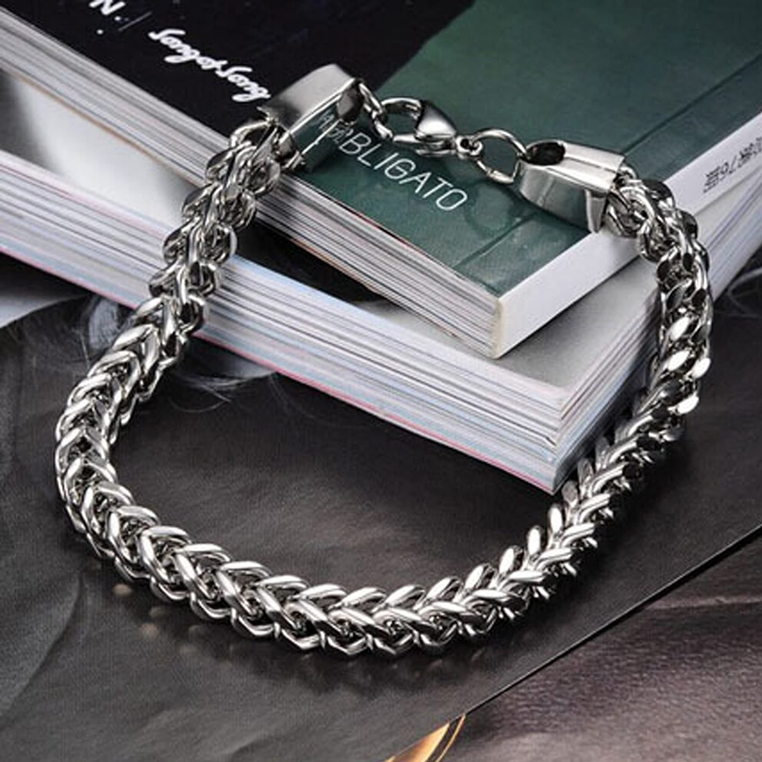 Fashion Frill Silver Bracelet For Boys Criss Cross Stainless Steel Bracelet For Men Boys Love Gifts Mens Accessories Bracelets