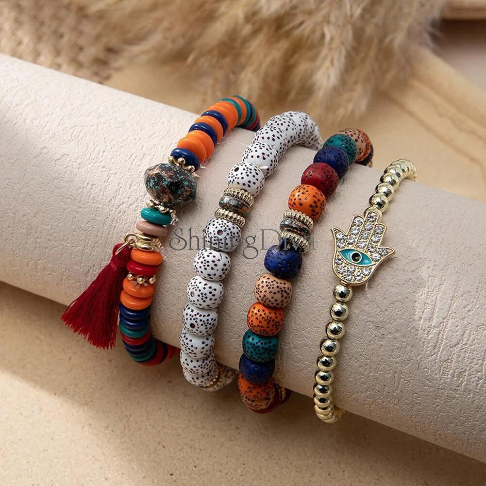 Shining Diva Fashion Latest Stylish Evil Eye Boho Bohemian Bangle Bracelet for Women and Girls (rrsd15428b)(Multi)