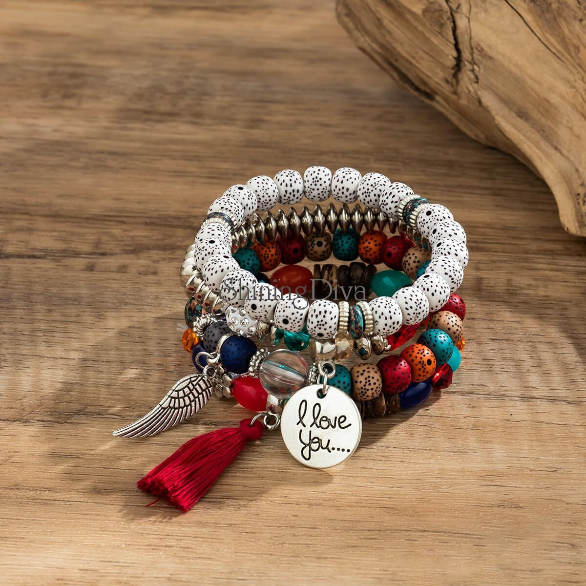 Shining Diva Fashion Latest Stylish Boho Bohemian Bodhi Bangle Bracelet for Women and Girls (rrsd15432b)(Red)