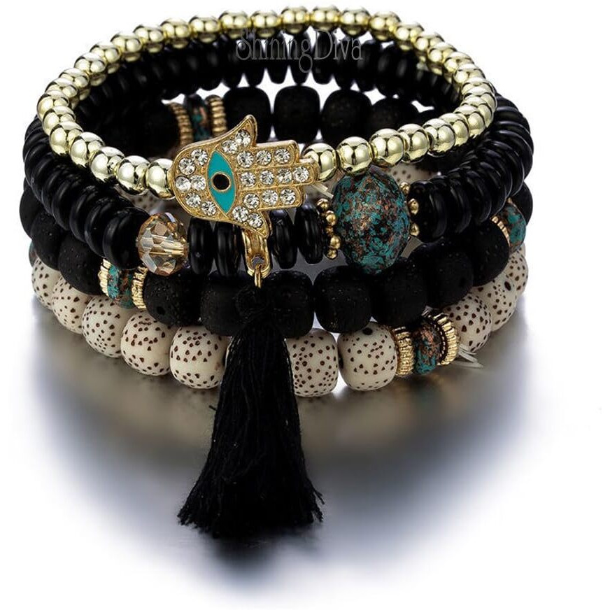 Shining Diva Fashion Latest Stylish Evil Eye Boho Bohemian Bangle Bracelet for Women and Girls (rrsd15422b)(Black)