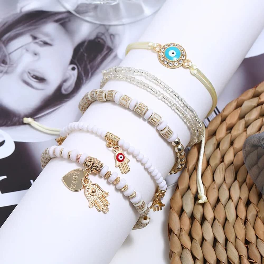 Shining Diva Fashion Latest Stylish Evil Eye Multilayer Bangle Bracelet for Women and Girls (14689b)(White)