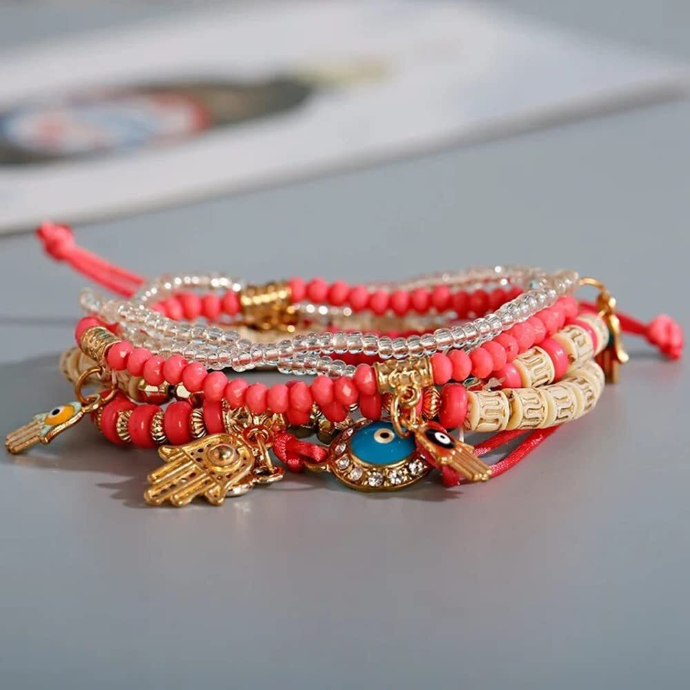 Shining Diva Fashion Latest Stylish Evil Eye Multilayer Bangle Bracelet for Women and Girls (14688b)(Peach)