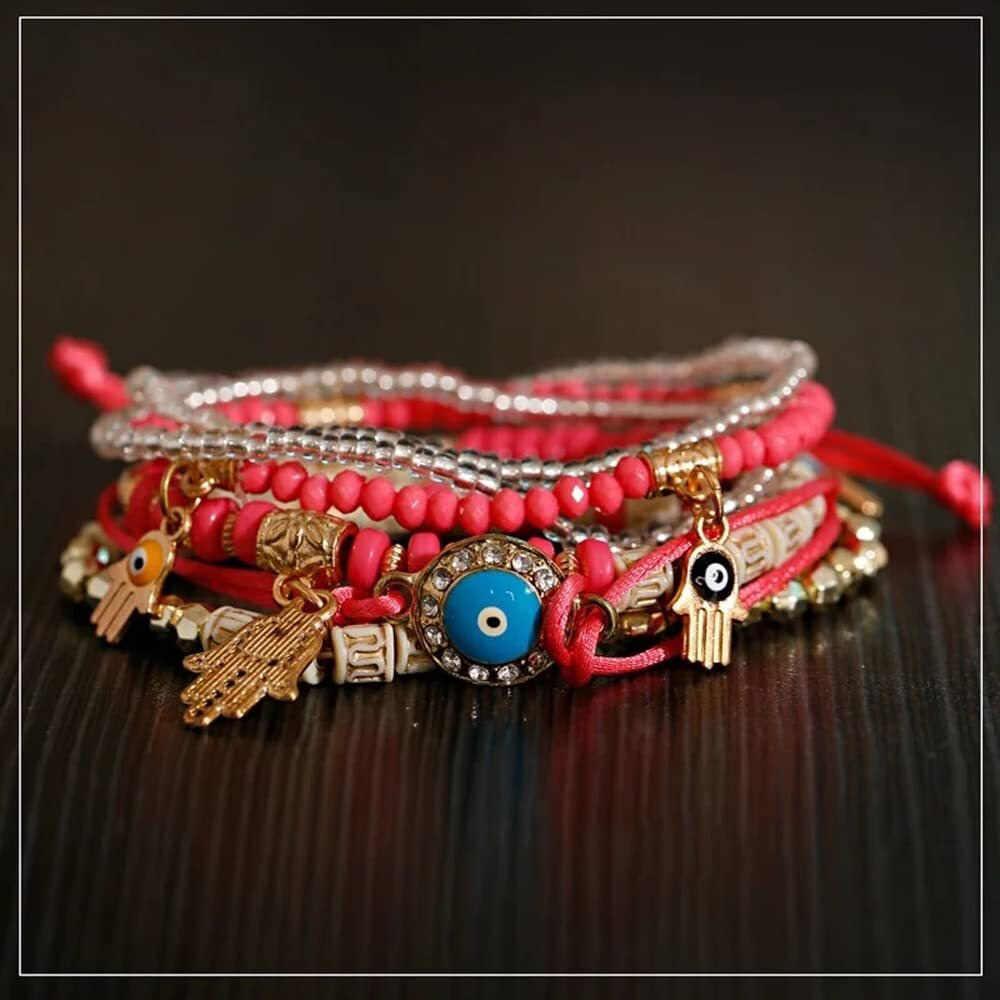 Shining Diva Fashion Latest Stylish Evil Eye Multilayer Bangle Bracelet for Women and Girls (14688b)(Peach)