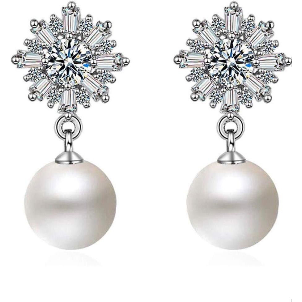 Shining Diva Fashion Latest Crystal Pearl Silver Plated Dangler Earrings for Women (White, 10717er)