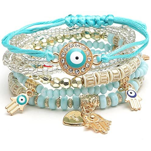 Shining Diva Fashion Latest Stylish Evil Eye Multilayer Bangle Bracelet for Women and Girls (14684b)(Blue)