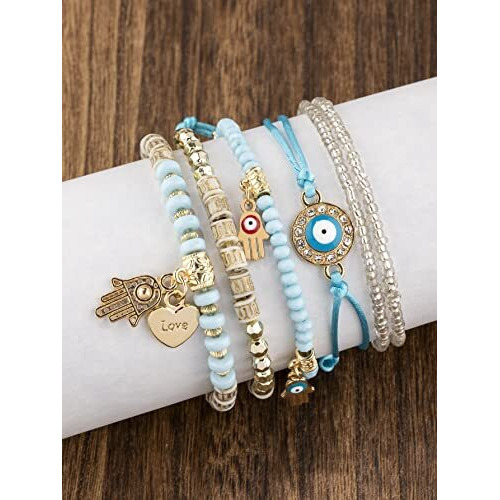 Shining Diva Fashion Latest Stylish Evil Eye Multilayer Bangle Bracelet for Women and Girls (14684b)(Blue)