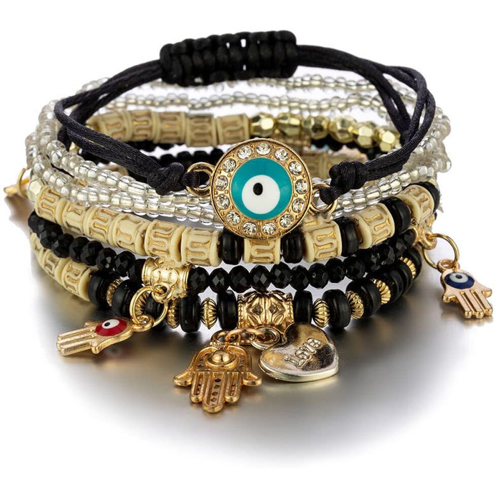 Shining Diva Fashion Latest Stylish Evil Eye Multilayer Bangle Bracelet for Women and Girls (14690b)(Black)