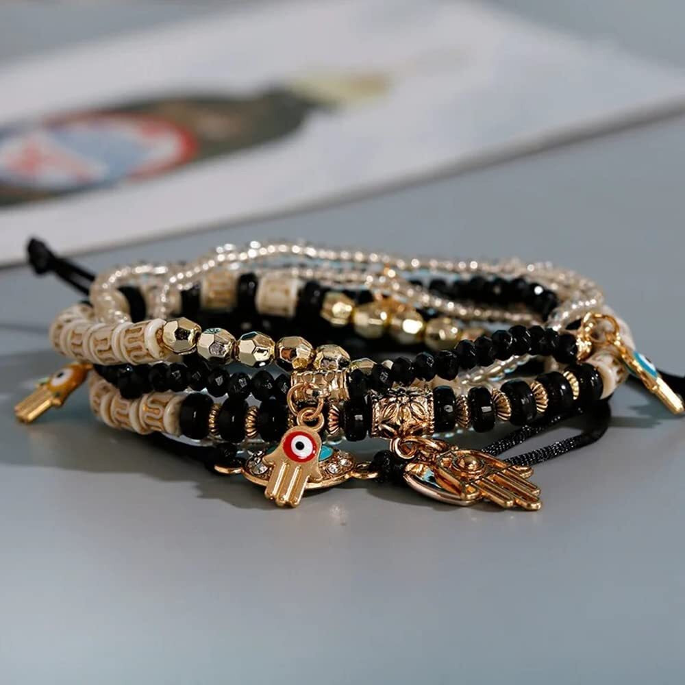 Shining Diva Fashion Latest Stylish Evil Eye Multilayer Bangle Bracelet for Women and Girls (14690b)(Black)
