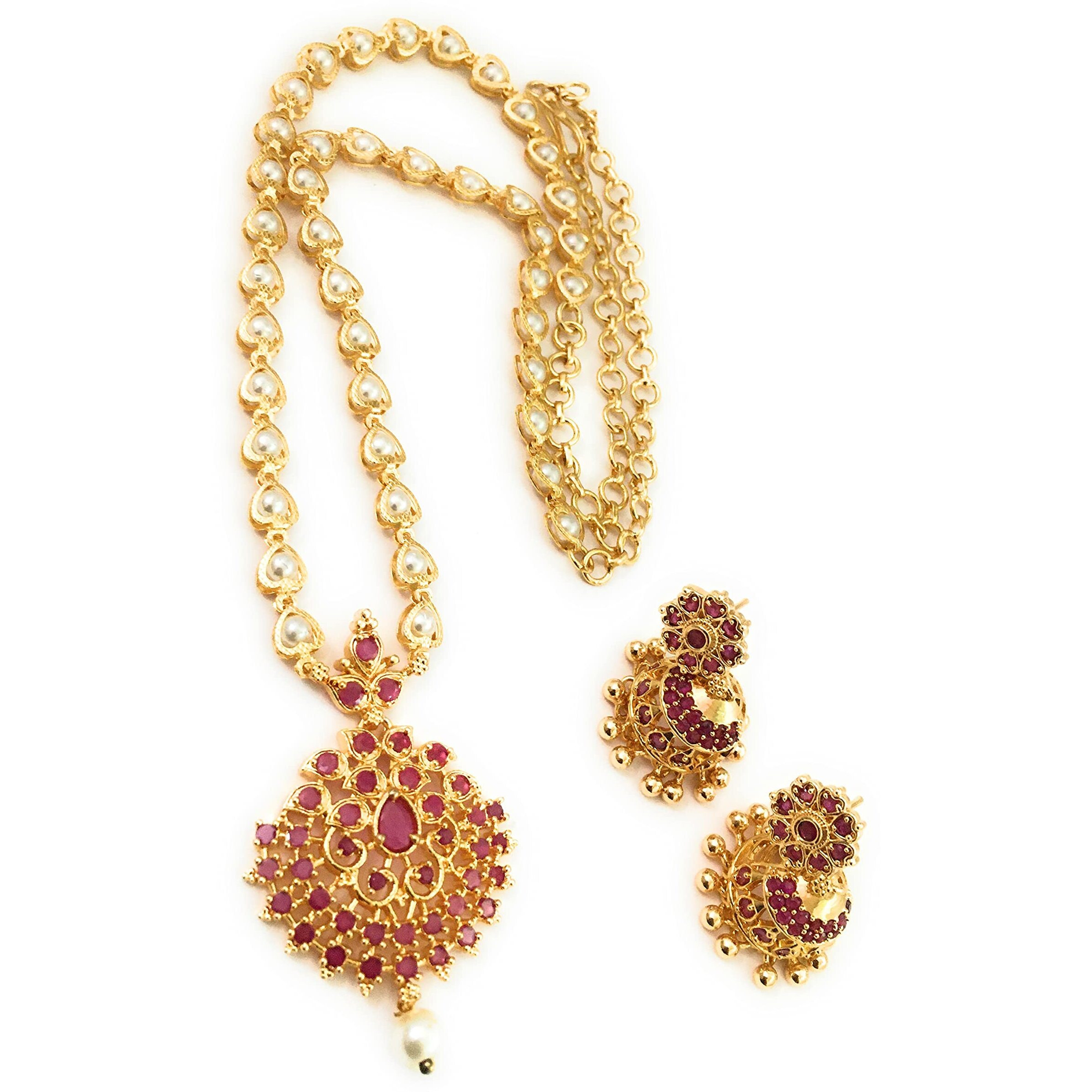 Sasitrends One Gram Micro Gold Plated Pearl Chain Pendant Necklace Set For Women And Girls