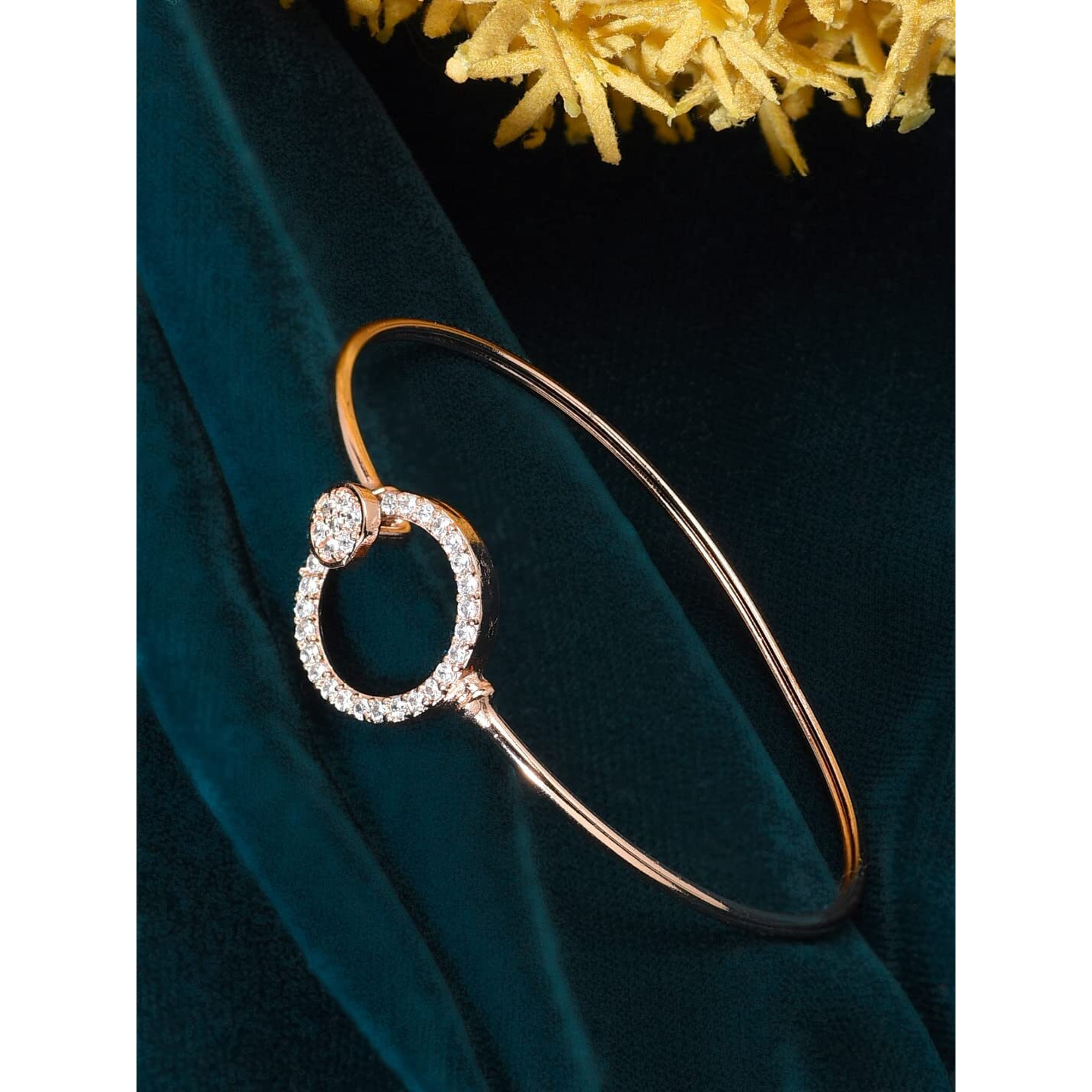ZAVERI PEARLS Rose Gold Cubic Zirconia Contemporary Bangle Style Brass Kada For Women-ZPFK9946