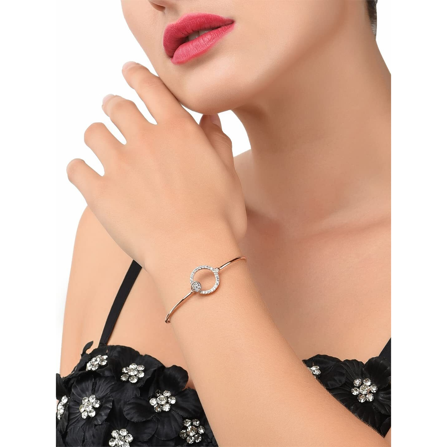 ZAVERI PEARLS Rose Gold Cubic Zirconia Contemporary Bangle Style Brass Kada For Women-ZPFK9946