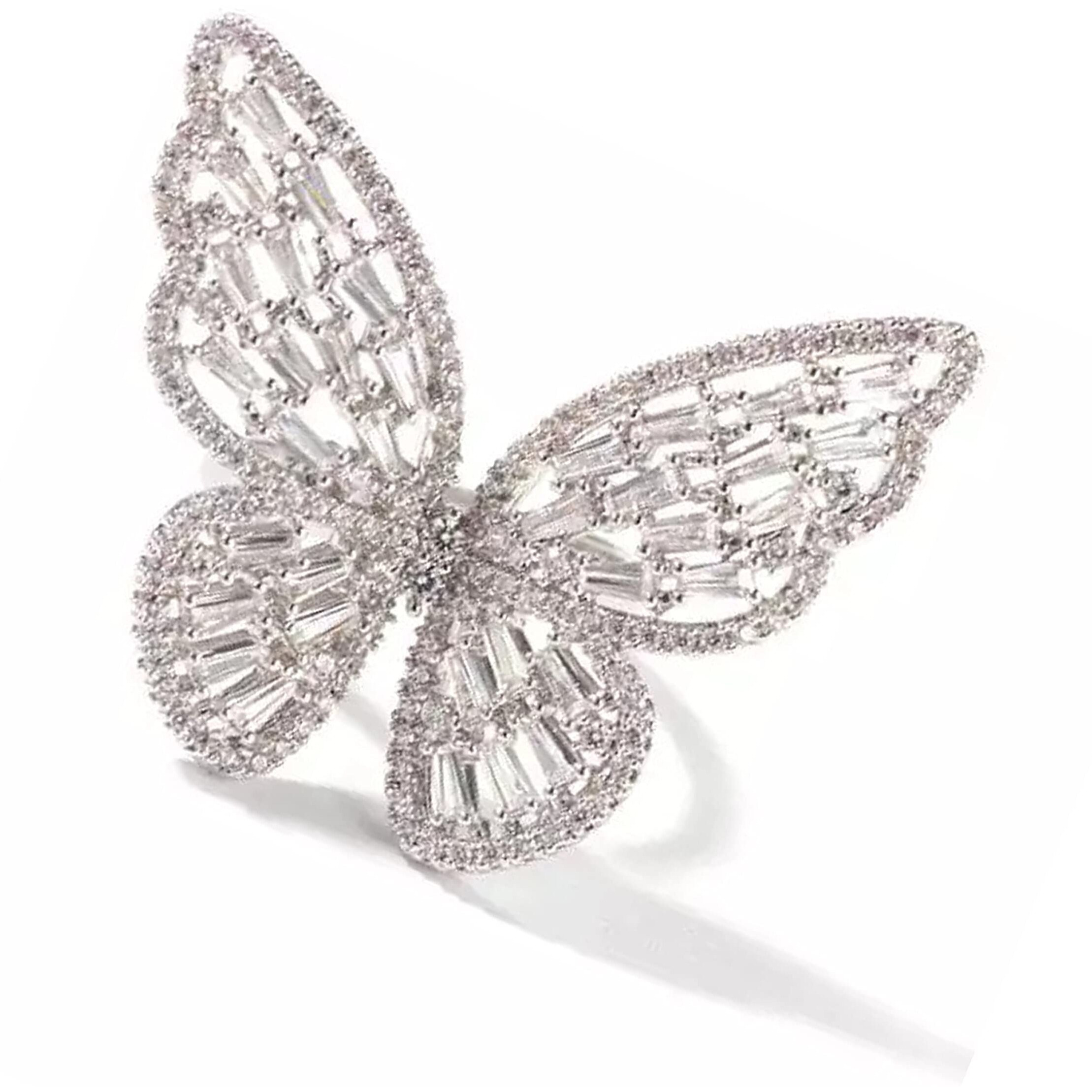 Fashion Frill Womens Jewellery Butterfly Ring For Women Stainless Steel Silver AD Studded Ring For Girls Adjustable Ring Romantic Gift For Wife Girlfriend Promise Ring