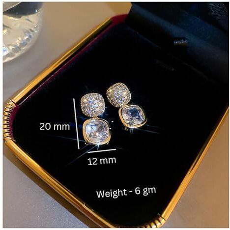 BLACKBOX Gold Plated Shiny CZ Square Stud korean Earrings for Women & Girls | Stylish & Fashionable Earing | Accessories Jewellery for Women | Best Gift for Birthday, Anniversary & Wedding
