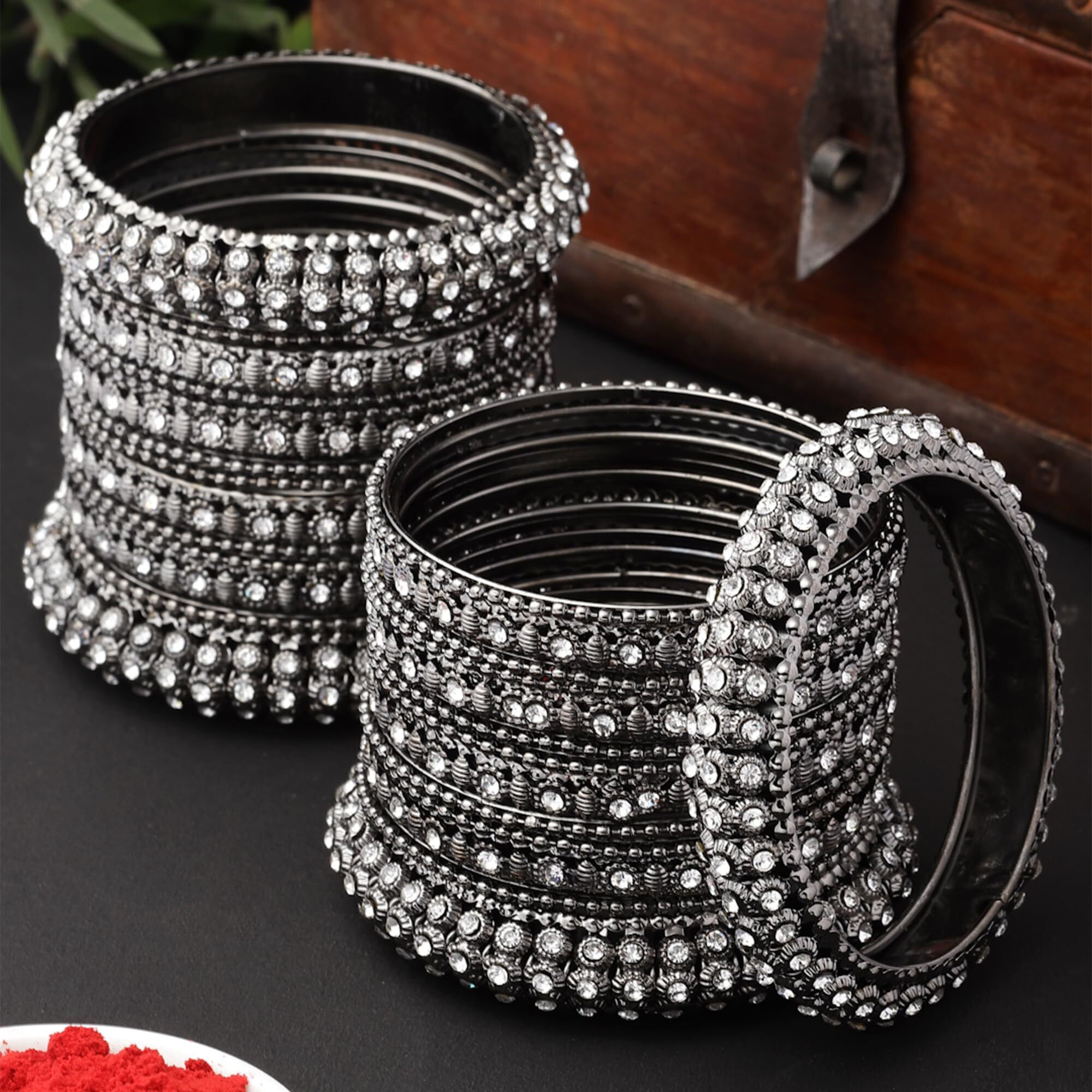ZENEME Fashion Jewellery Traditional Gold Plated Bracelet Bangles Set for Girls and Women (Black, 2.6)
