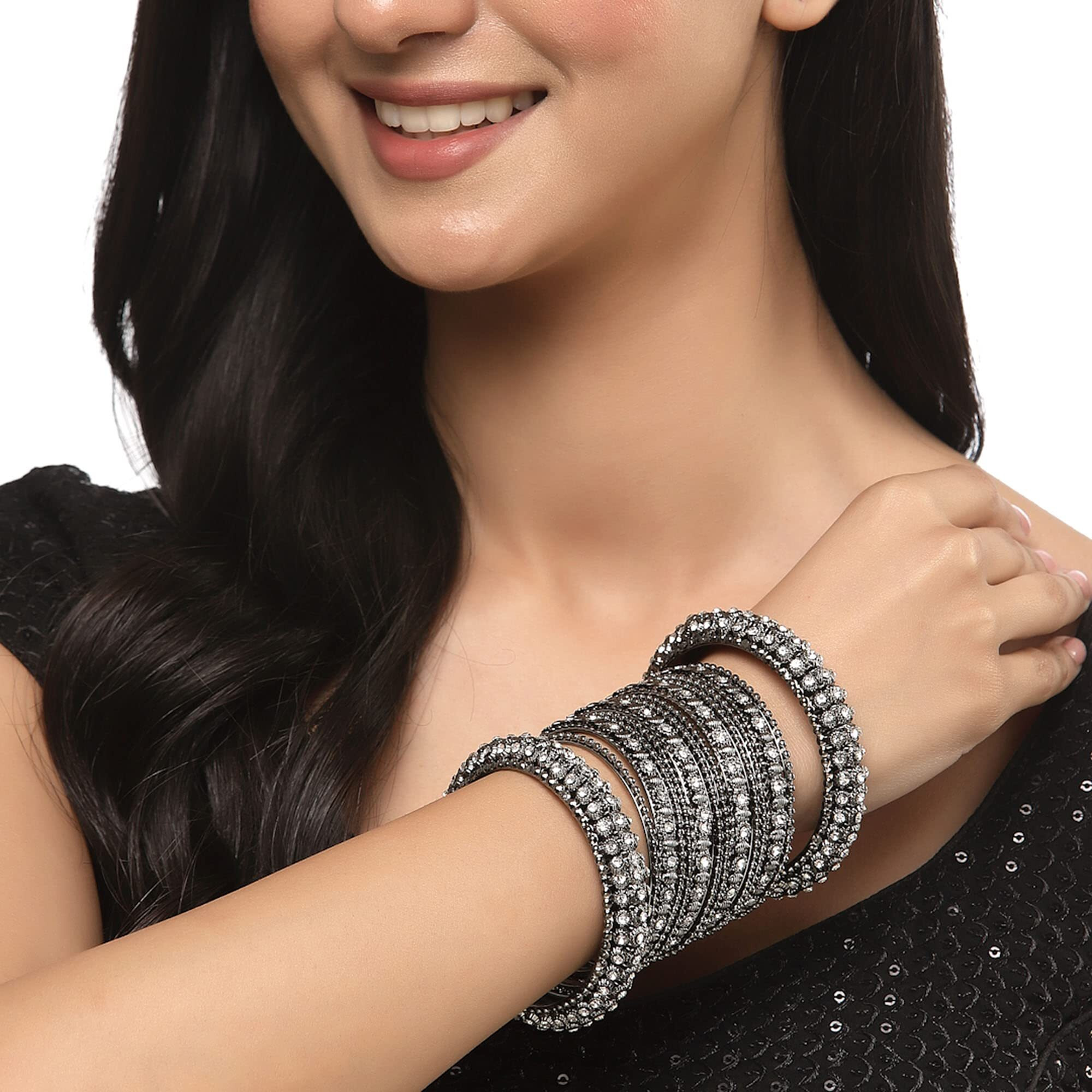 ZENEME Fashion Jewellery Traditional Gold Plated Bracelet Bangles Set for Girls and Women (Black, 2.6)