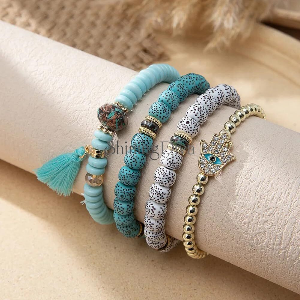 Shining Diva Fashion Latest Stylish Evil Eye Boho Bohemian Bangle Bracelet for Women and Girls (rrsd15425b)(Blue)