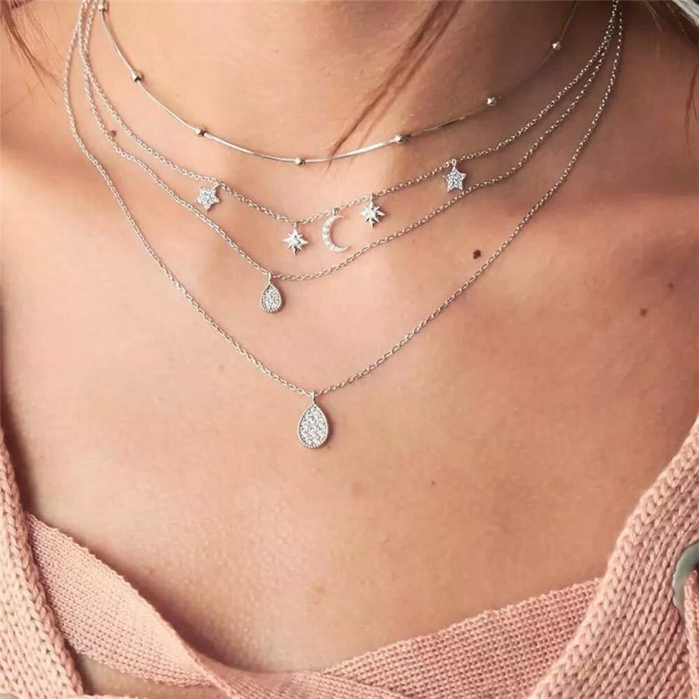 Shining Diva Fashion Latest Multilayer Non Precious Base Metal Cubic Zirconia Silver Western Neckpiece Neck Chain Necklace for Women (12250np)