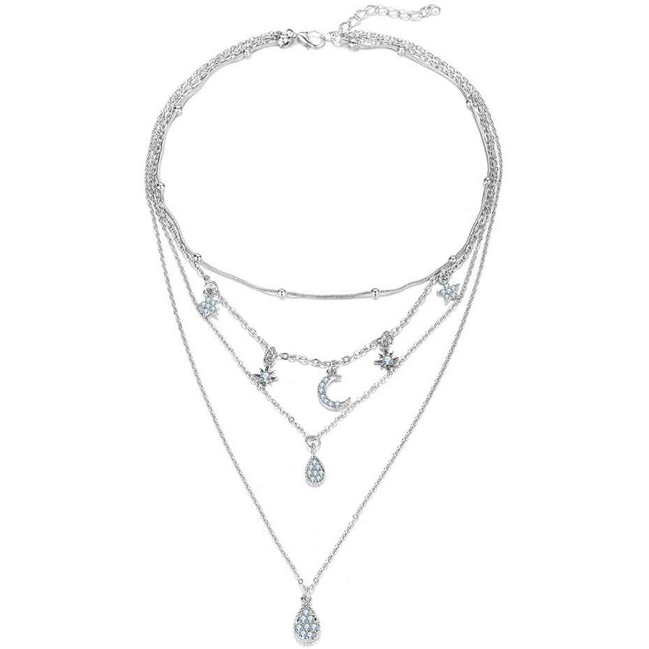 Shining Diva Fashion Latest Multilayer Non Precious Base Metal Cubic Zirconia Silver Western Neckpiece Neck Chain Necklace for Women (12250np)